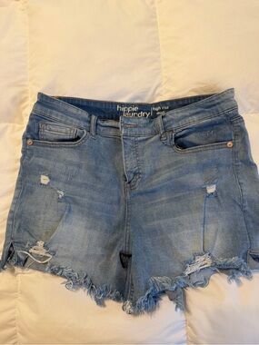 hippie laundry Distressed High-Rise Denim Shorts in Light Blue